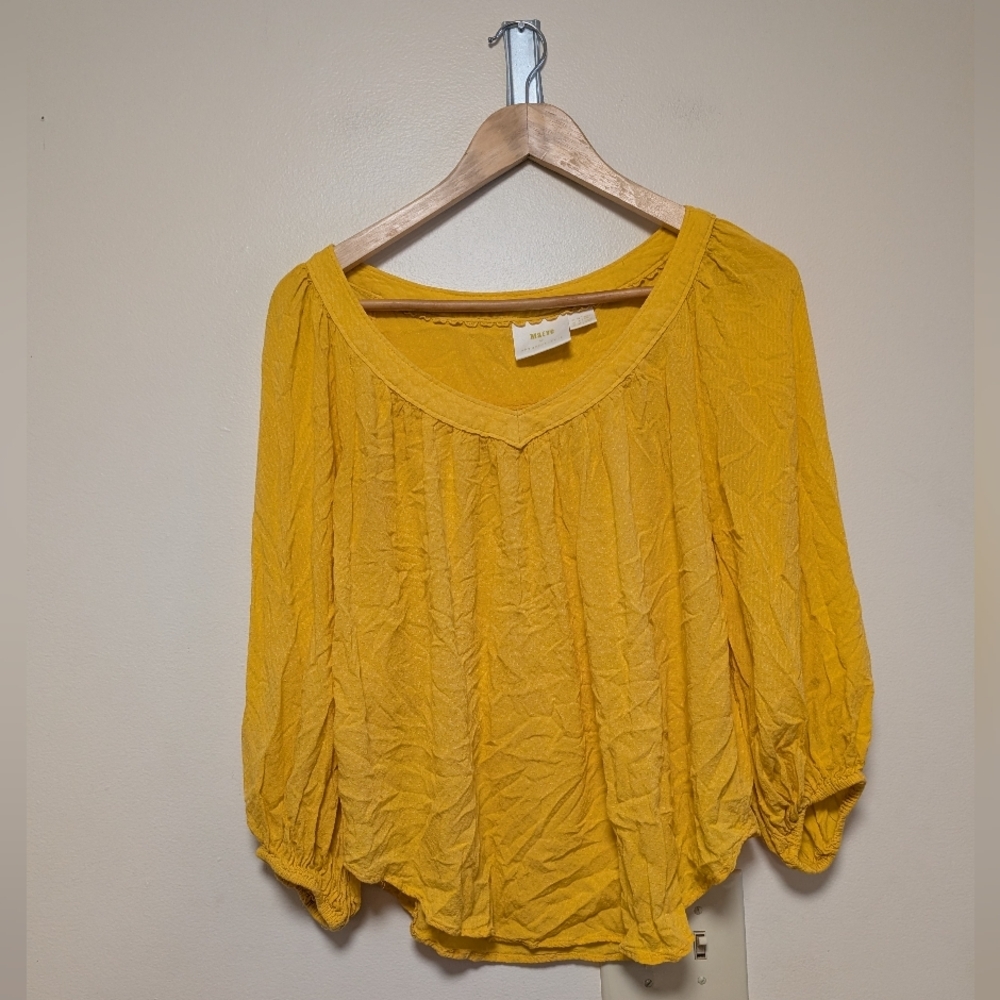 Maeve by Anthropologie Mustard Yellow Peasant Blouse – Size M